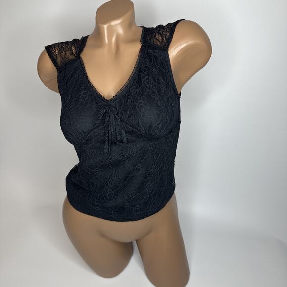 Y2K No Boundaries Black Lace Sheer Bow Tie Top S Coquette Fairycore Gothic - Picture 9 of 9